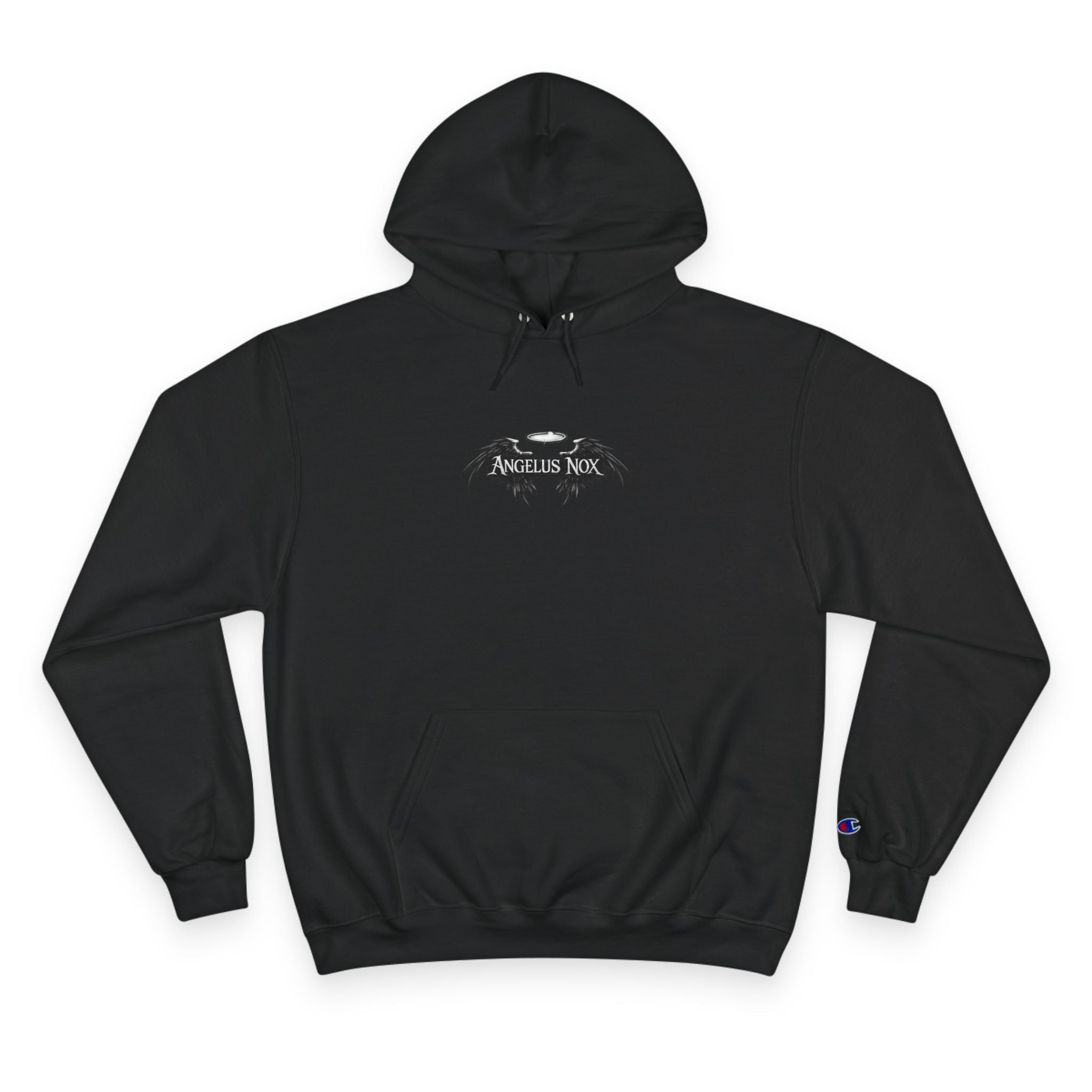 Angelus Nox Hoodie — Gothic Black Pullover with Winged Logo